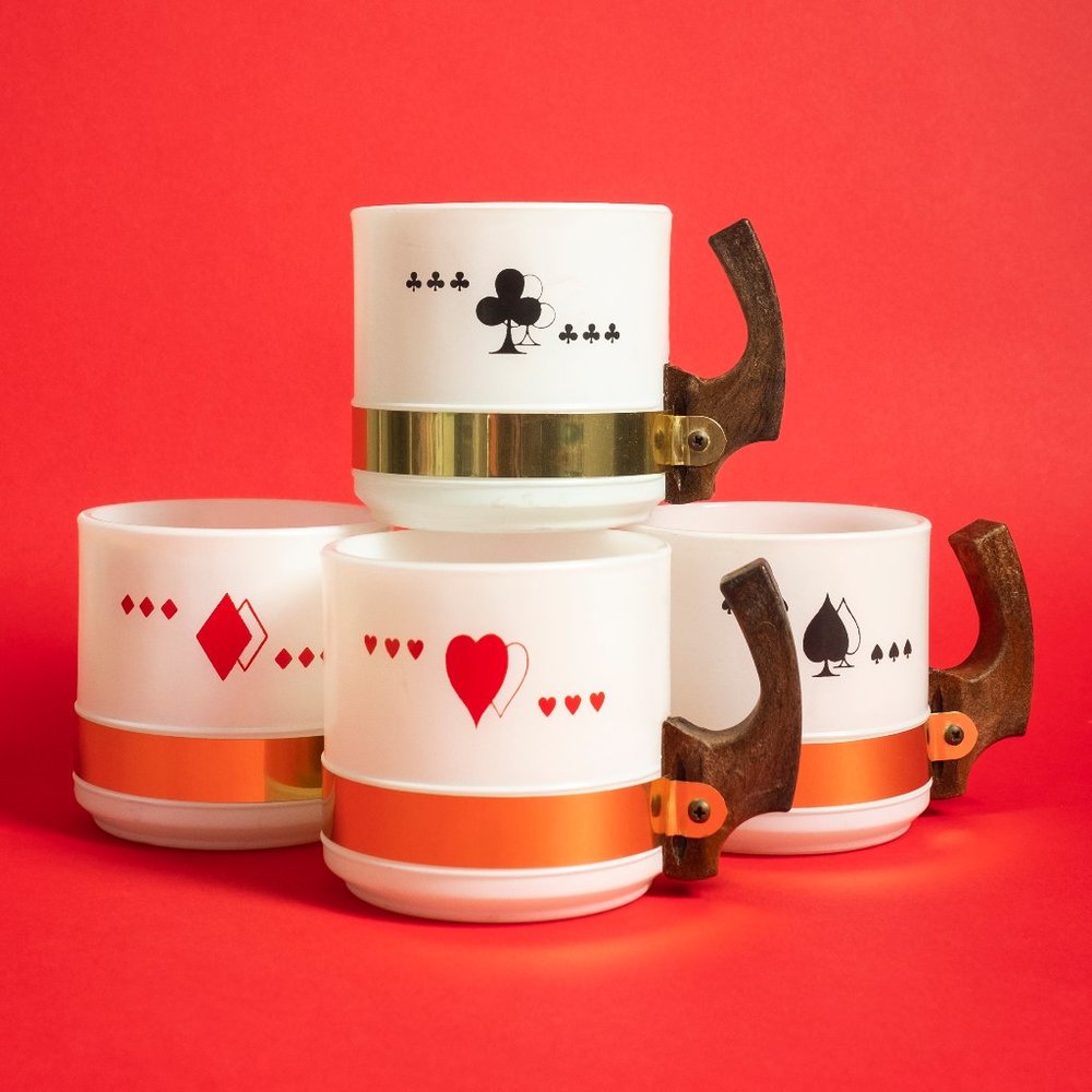 Mid Century Benner Glass Siesta Ware Bridge Poker Mugs Set of 4